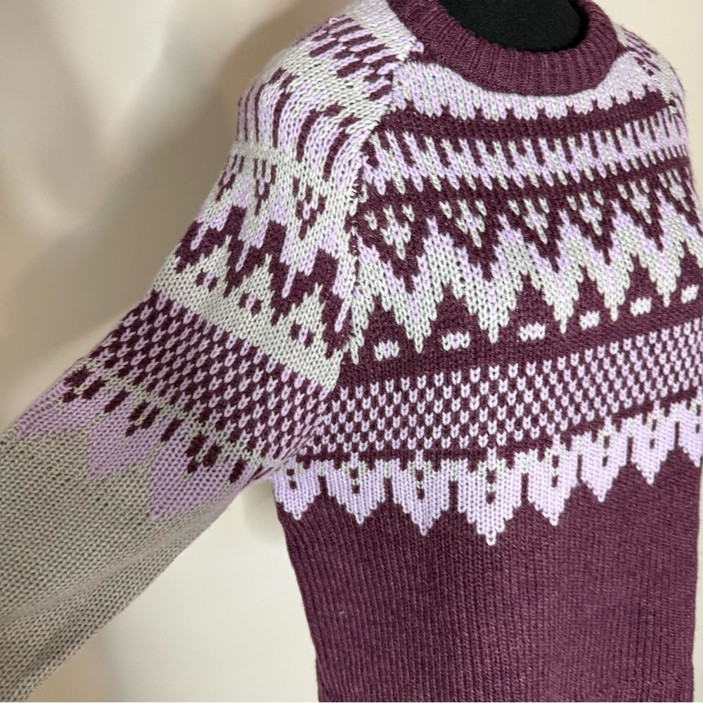 MEXX Fair Isle Knit Pullover Sweater Purple Grey Nordic Size Large - Picture 5 of 10